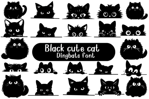 Meet Black Cute Cat: The Playful Dingbat Font for Charming Designs